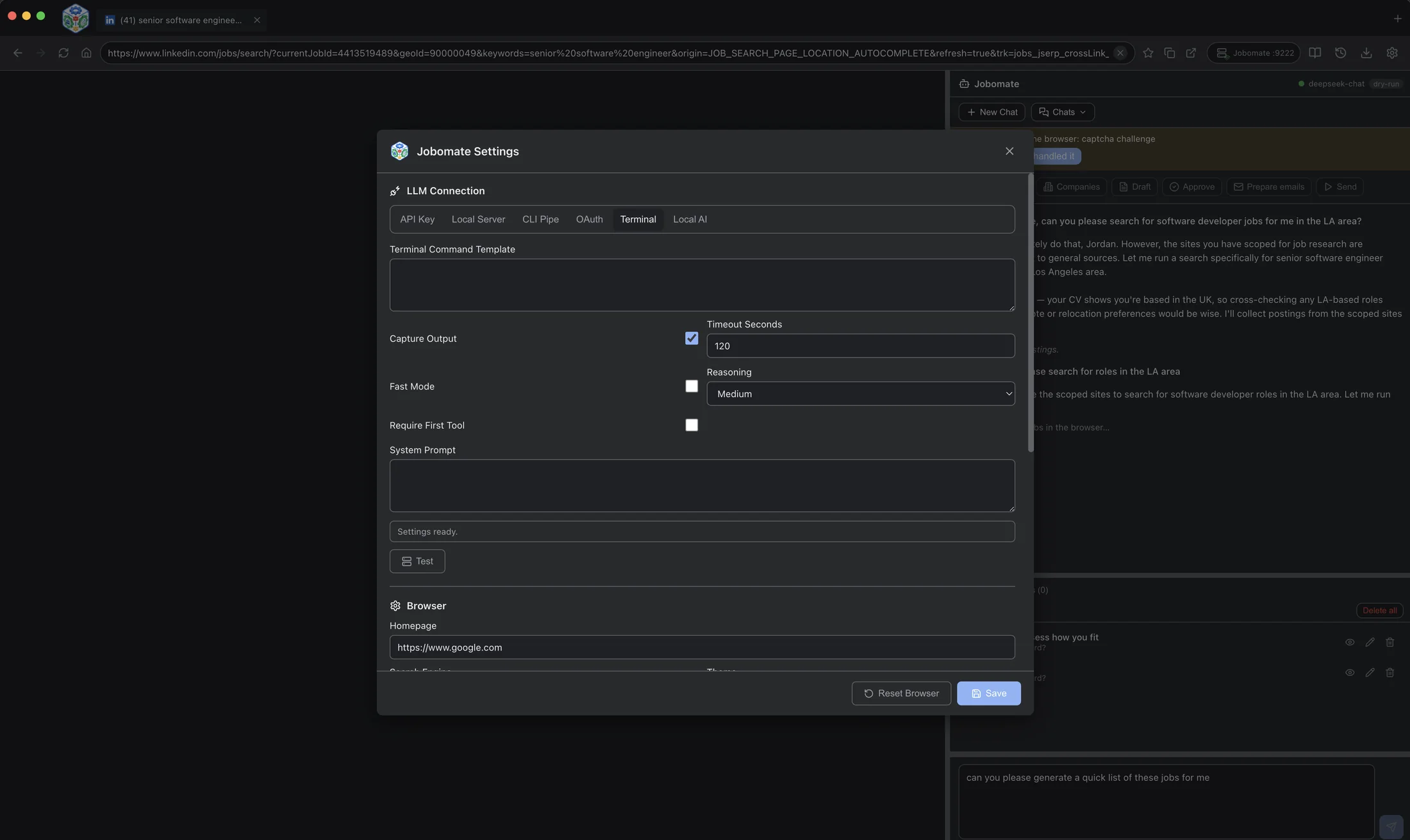 Jobomate OAuth settings panel.